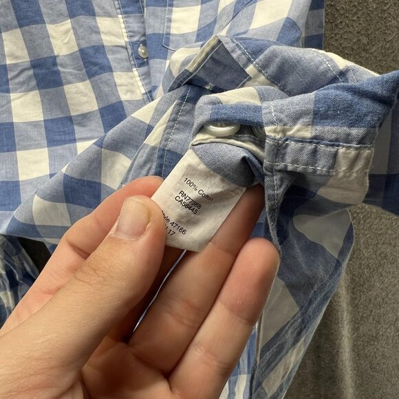 J Crew Shirt Mens Large Blue White Gingham Heathered Cotton Button Down Casual - Picture 3 of 10
